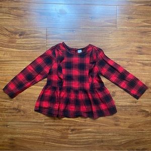 NWT New GAP Toddler Girls Red Black Plaid Ruffle Soft Flannel Peplum Top Size 5T